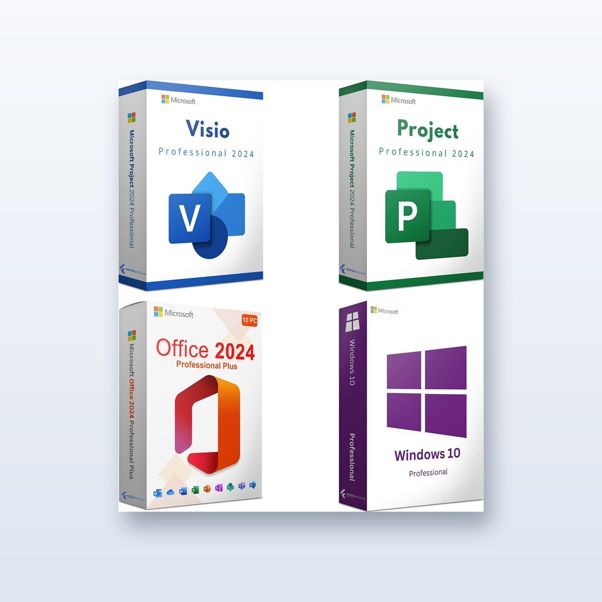 Pacchetto Microsoft Windows 10 Pro + Office 2024 Pro Plus + Visio 2024 Pro + Project 2024 Pro – Licenze a vita, 1 PC