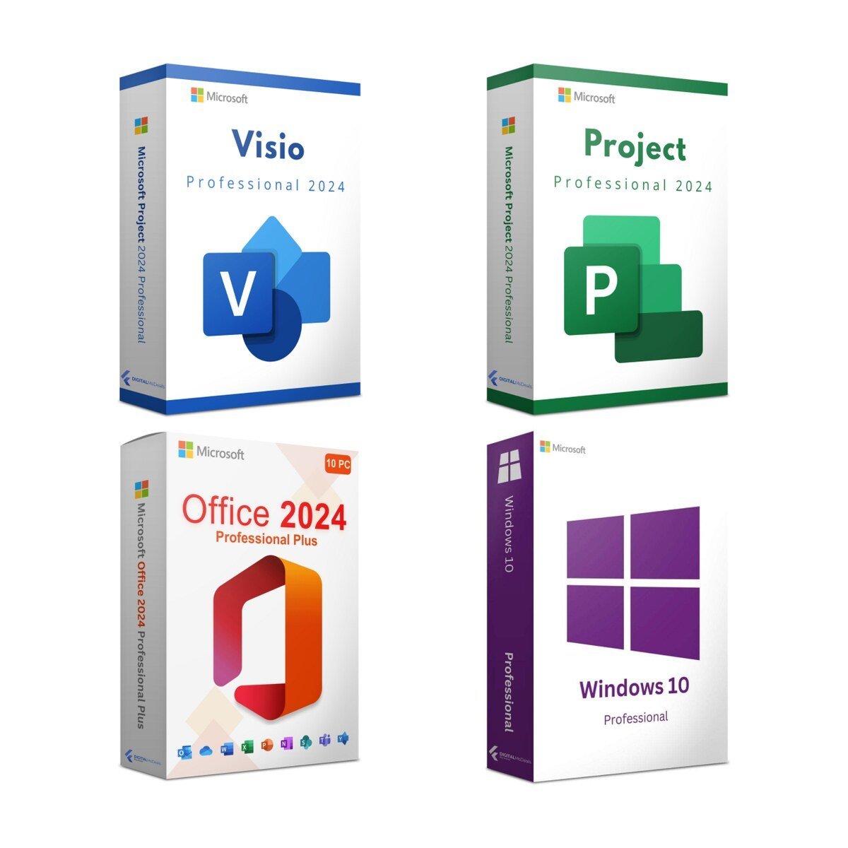 Pacchetto Microsoft Windows 10 Pro + Office 2024 Pro Plus + Visio 2024 Pro + Project 2024 Pro – Licenze a vita, 1 PC